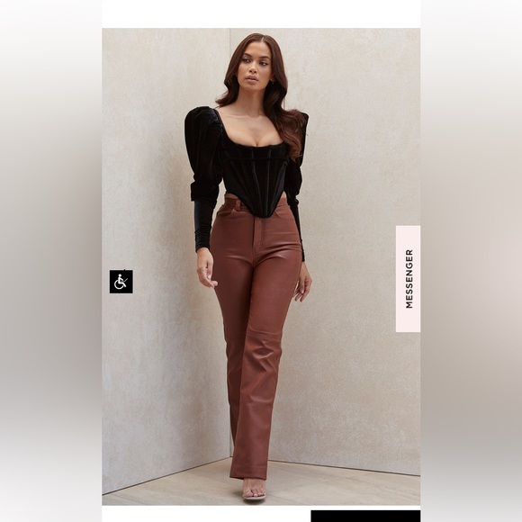 NWOT HOUSE OF CB $195 INAYA RED BROWN STRETCH VEGAN LEATHER PANTS NWOT XS - Picture 8 of 10